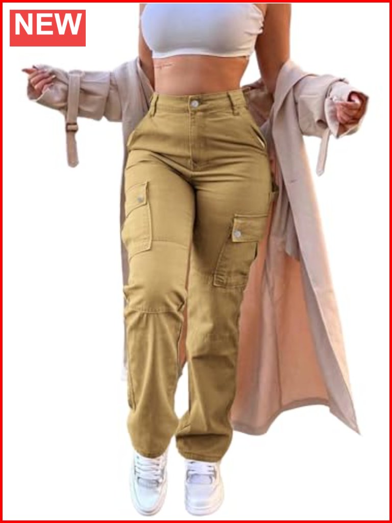 High Waisted Cargo Pants With 6 Pockets Stretchy Straight Leg
